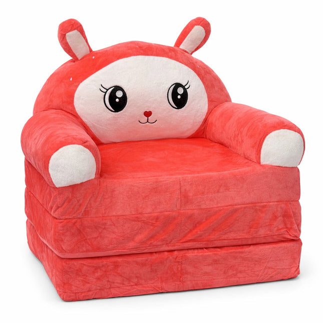 Cute Bunny Plush Kids Sofa Chair – Foldable Soft Foam Seat (Red)