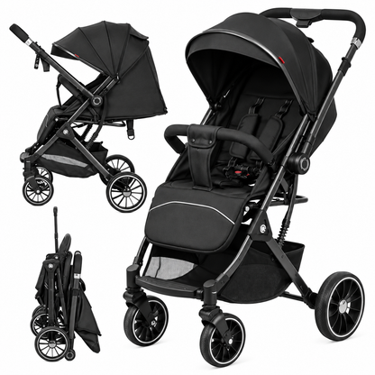 Kidilo 535 - foldable stroller with double face handle - black