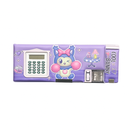 Cool Bunny Multi-Functional Pencil Box with Calculator – Purple