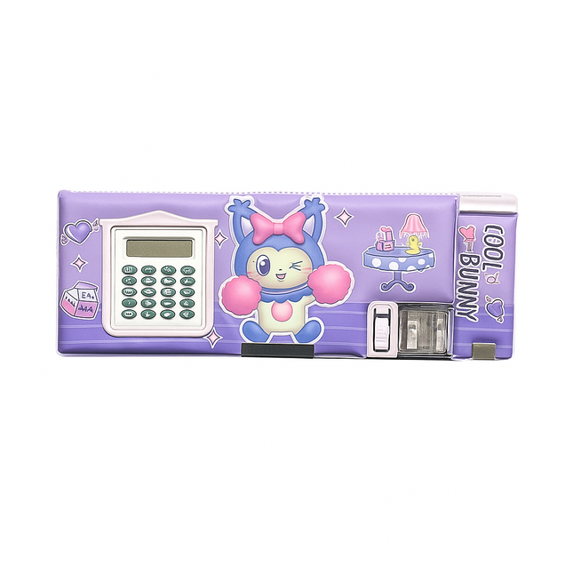 Cool Bunny Multi-Functional Pencil Box with Calculator – Purple