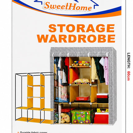 Portable Modular Fabric Wardrobe Closet – Multi-Compartment Clothes Organizer with Hanging Space & Storage Shelves