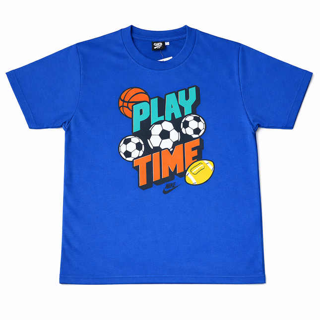 Kids Green “Play Time” Sports Graphic T-Shirt – Round Neck Half Sleeves