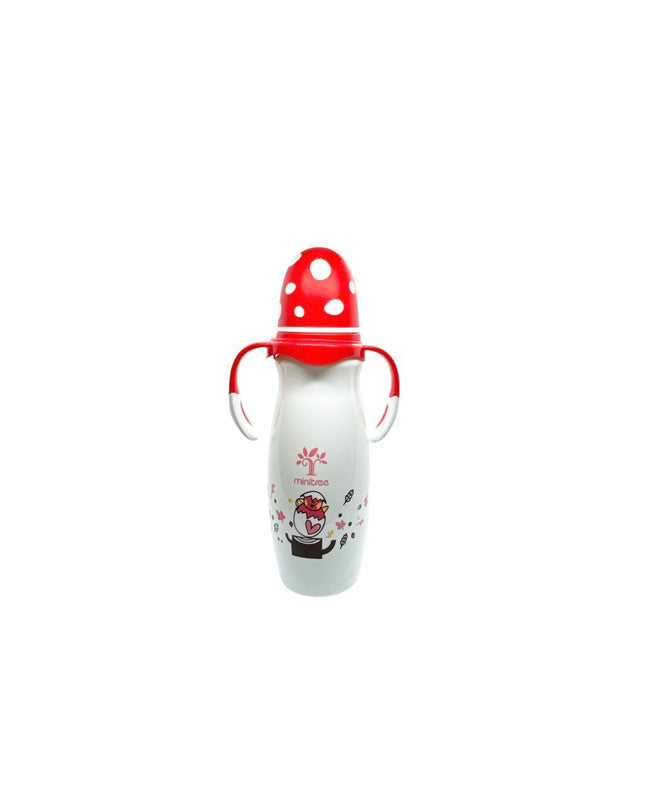 Minitree PP Regular Neck Feeding Plastic Bottle With Handle (Red cover) 9oz/270ml