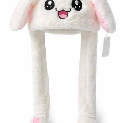 Plush Bunny Ear Muff Hat with Long Paws – Soft & Cozy Winter Accessory