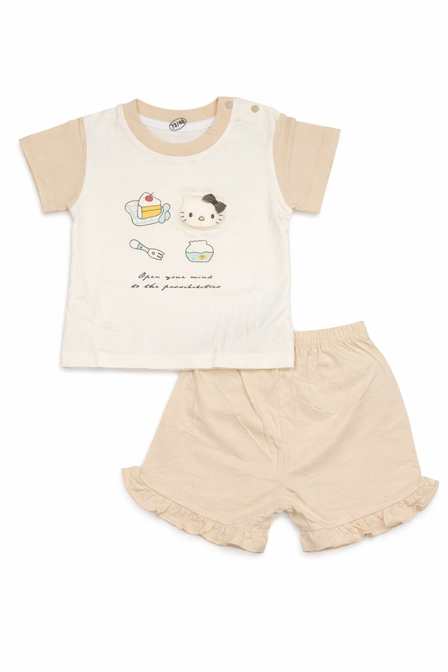 Cute Baby Girls 2-Piece Summer Set – Cartoon Print T-Shirt & Ruffle Shorts