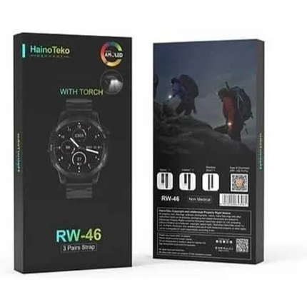 Haino Teko RW-46 Smartwatch – AMOLED Display | With Torch | 3 Straps Included