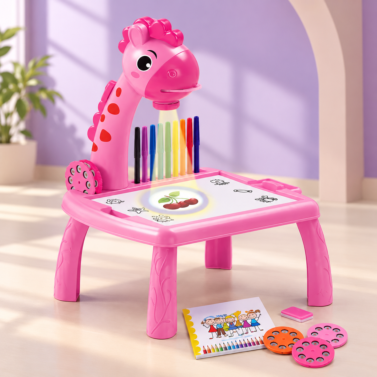 Pink Giraffe Draw & Trace Projector Table Set for Kids