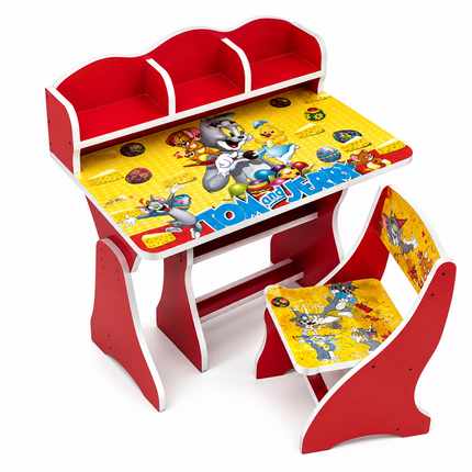 Kids Wooden Study Table & Chair Set with Bookshelf - 2070N