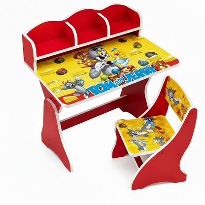 Kids Wooden Study Table & Chair Set with Bookshelf - 2070N