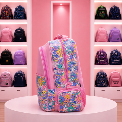 Smiggle | Girls Pink Doodle School Backpack – 18" × 12" INCHES