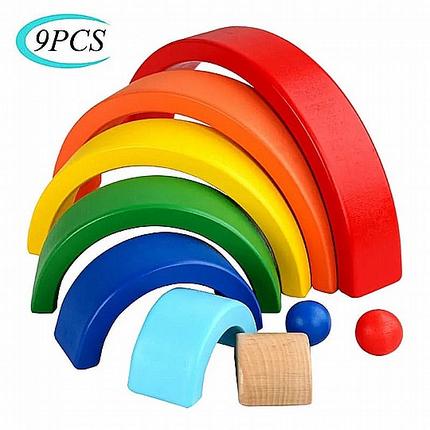 Wooden Rainbow Stacking Blocks – 9 PCS Montessori Educational Toy for Kids