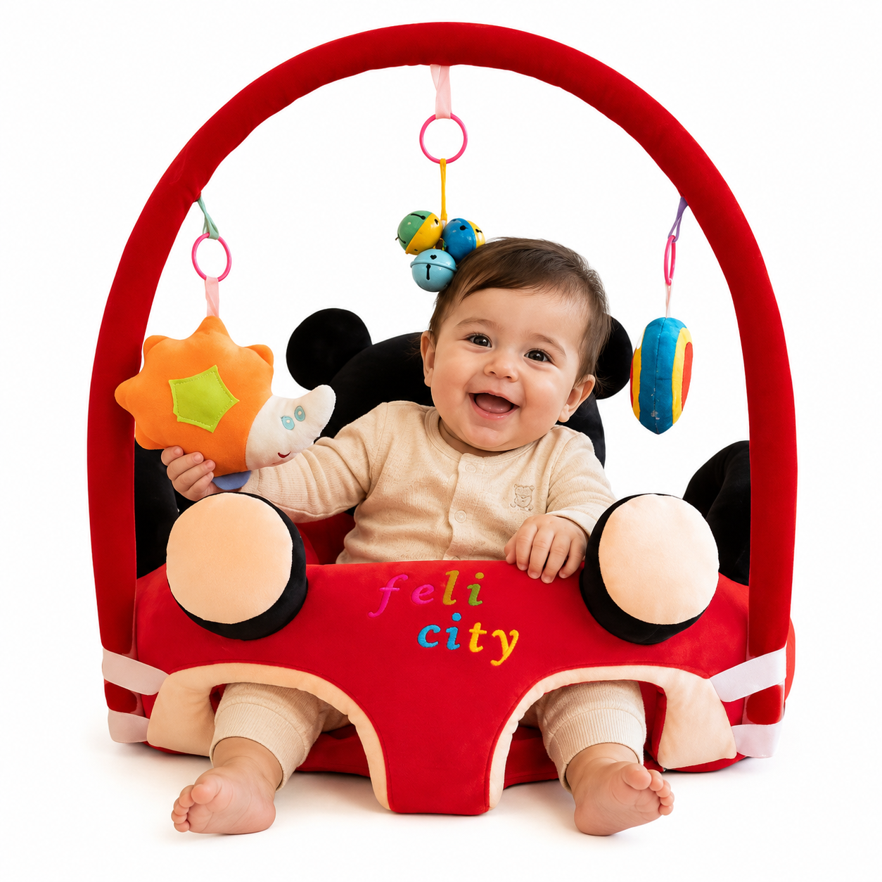 Baby Plush Support Seat with Play Gym – Soft Sitting Chair for Infants