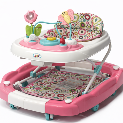 Junior Floral Baby Walker with Butterfly Activity Tray – Pink & White