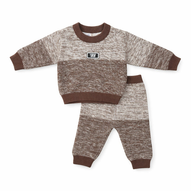 Casual Knit Baby Outfit Set for 0–12 Months – Brown Melange Sweatshirt & Pants Two-Piece Set