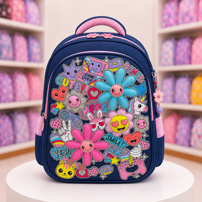 Cute Cartoon Flower Girls School Backpack | Grades 3–7