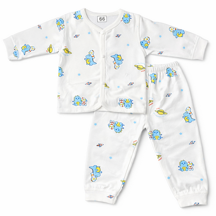 Newborn Baby 2-Piece fleece cotton – Dinosaur Space Print Shirt & Trouser Set (White)