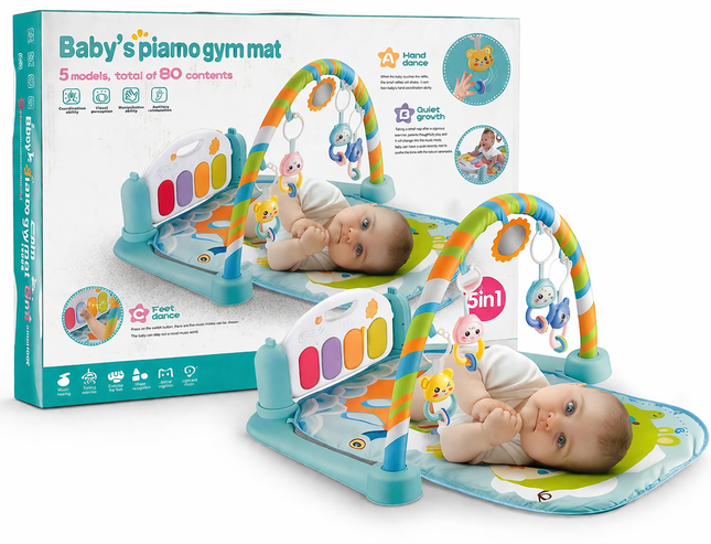5-in-1 Baby Piano Gym Mat with Musical Kick Pad & Hanging Toys – Early Development Play Mat