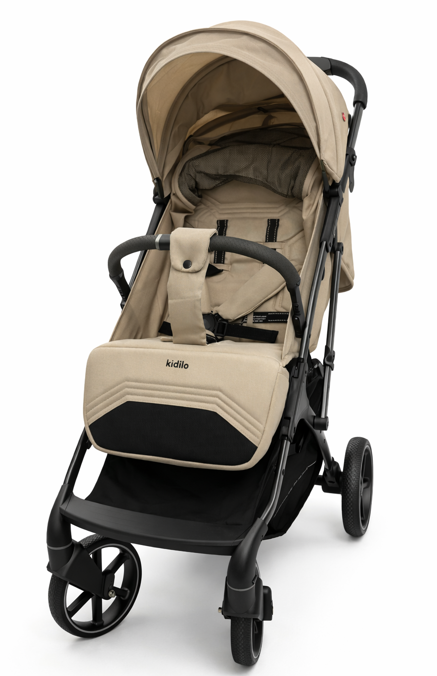 Kidilo K6 Lightweight Stainless Steel Baby Stroller – Beige Edition
