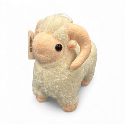Cream Shaggy Plush Ram Toy - Soft Sheep Stuffed Animal with Large Curled Horns