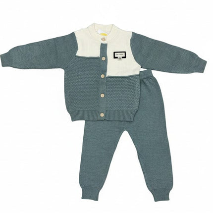Teal Knitted Baby Cardigan & Pants Set – Cozy Winter 2-Piece Outfit