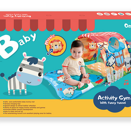 Baby Activity Gym with Music & Tunnel – 4-in-1 Play Mat for Newborns