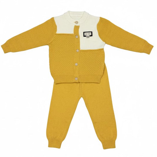Mustard Knitted Baby Cardigan & Pants Set – Cozy Winter 2-Piece Outfit