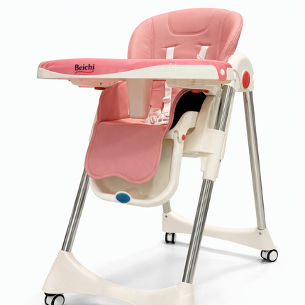 Beichi Adjustable Baby High Chair – Pink Premium Feeding Chair with Wheels