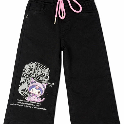 Kids Wide-Leg / Straight Fit Drawstring Pants with Cartoon Print & Pink Drawstring (Kids)