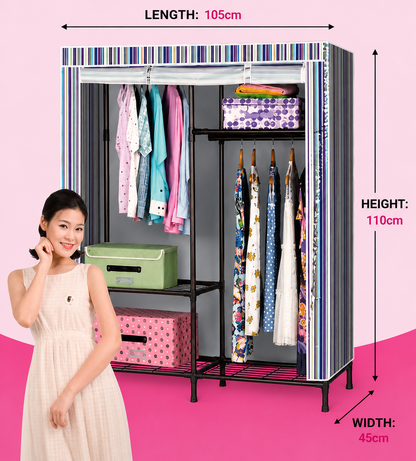 Portable Wardrobe Closet – Double Hanging Clothes Organizer with Dustproof Cover & Storage Shelves