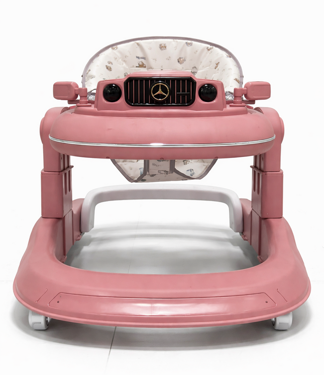 Luxury Car Style Baby Walker with Music Panel & 360° Wheels