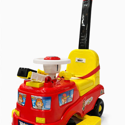 Kids Fire Truck Ride-On Push Car with Handle, Footrest & Safety Belt – Red/Yellow Toddler Push Ride