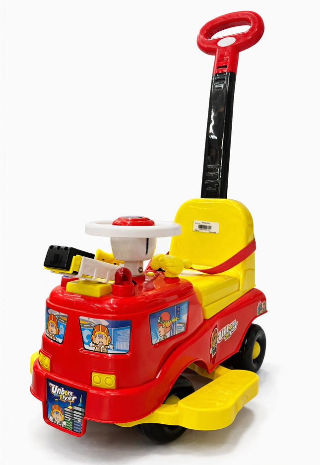Kids Fire Truck Ride-On Push Car with Handle, Footrest & Safety Belt – Red/Yellow Toddler Push Ride