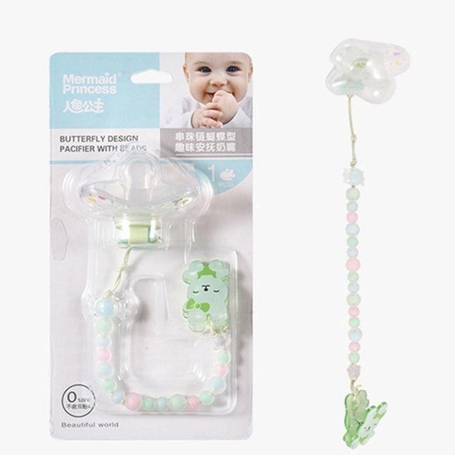 Butterfly Design Pacifier With Beads Clip (Green)