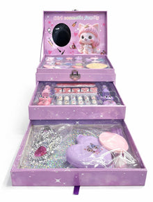 Girl Cosmetic Family 3-Layer Makeup & Jewellery Play Box – Princess Beauty Kit with Mirror
