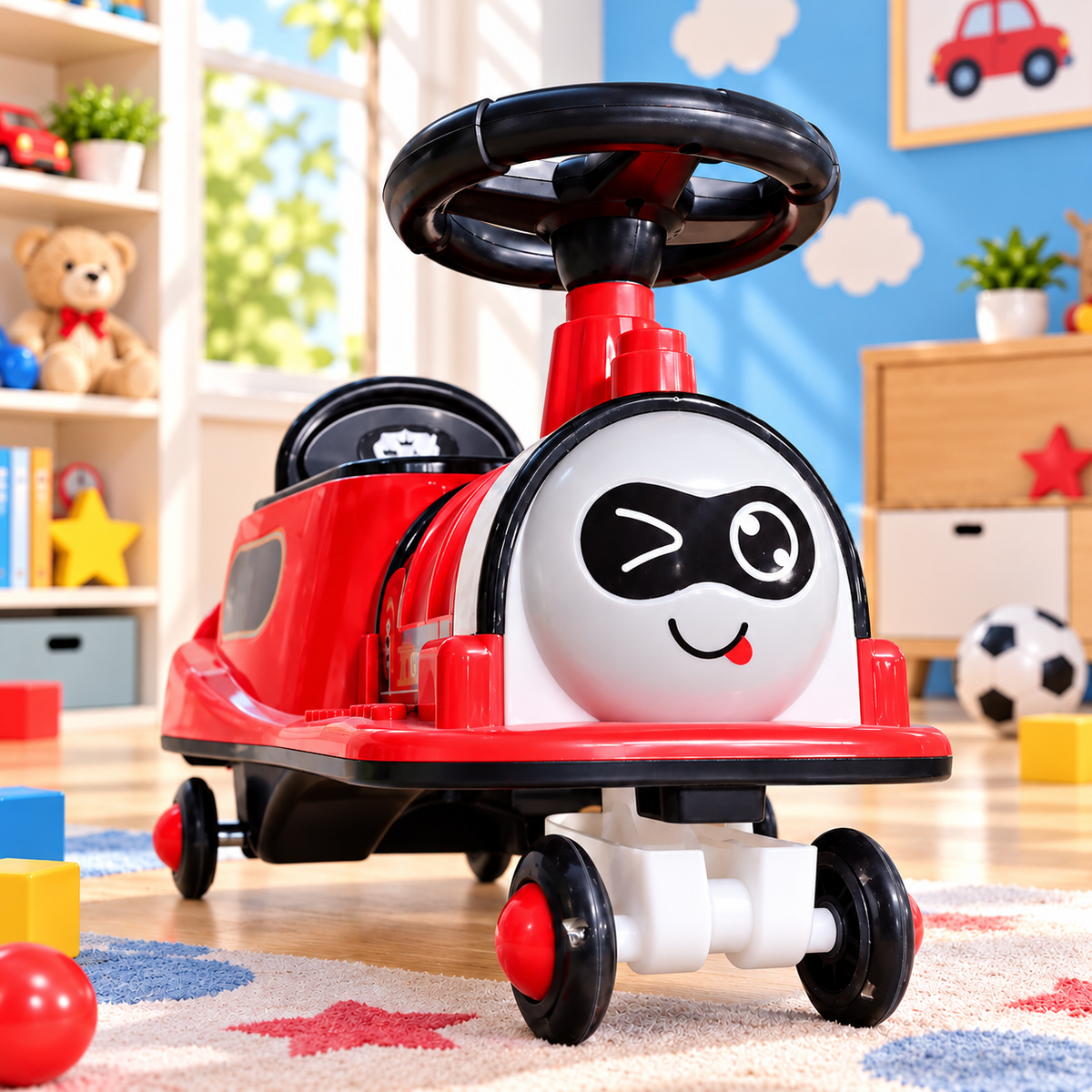 Kids Cartoon Ride-On Car – Cute Red Steering Wheel Toy
