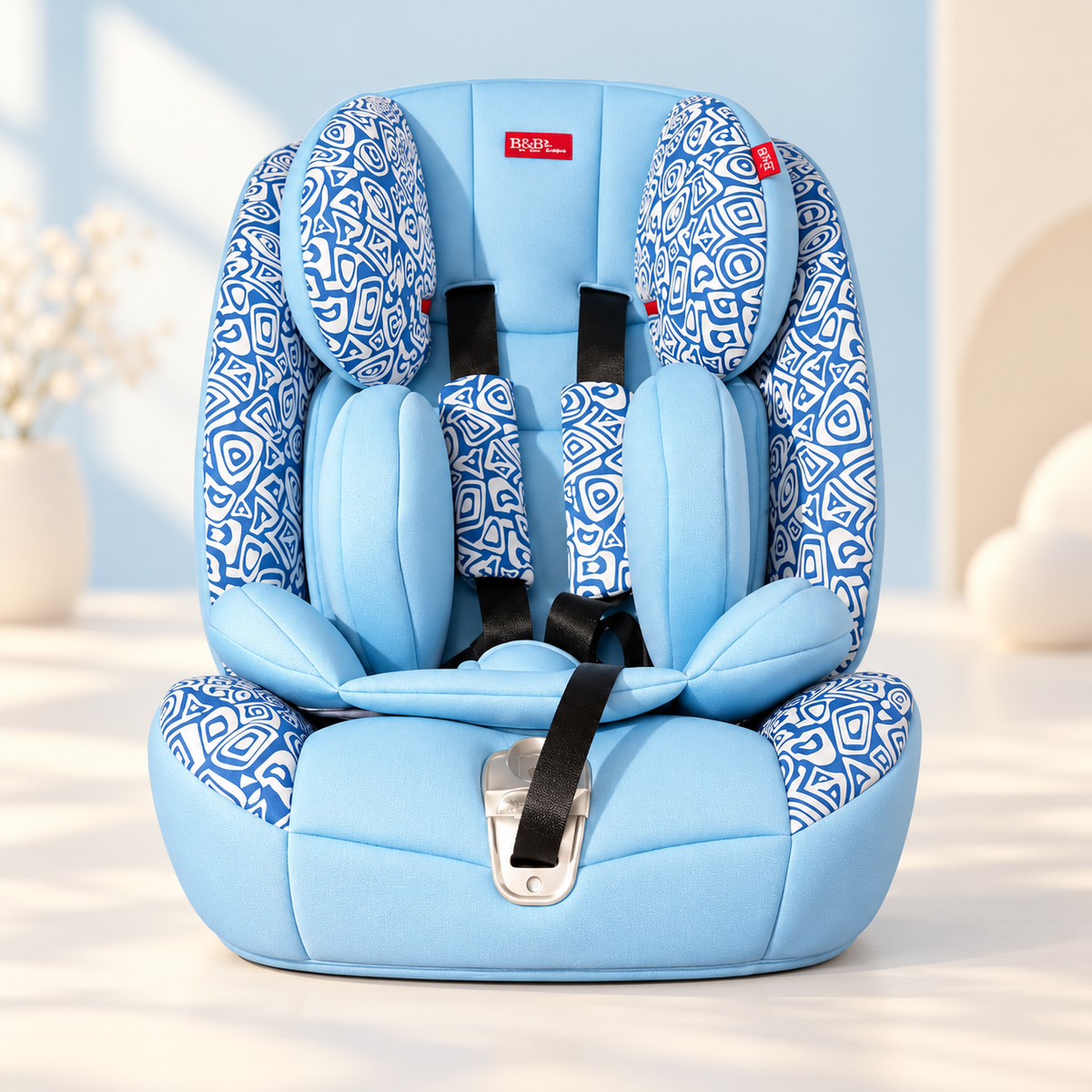 B&B Padded Baby Car Seat – Light Blue & White Printed Design