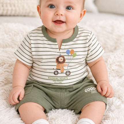 Cute Lion Striped Baby Boy Summer Set (T-Shirt & Shorts)
