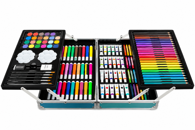 Professional Deluxe Art Set – Complete Drawing, Painting & Sketching Kit in Portable Aluminum Carry Case