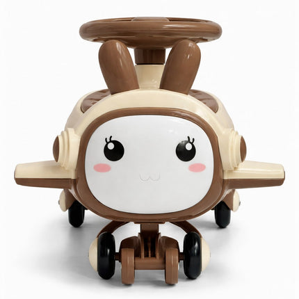 Kids Rabbit Twist Ride-On Car – Swing Scooter with Steering Wheel & Smooth Wheels (Brown/White)