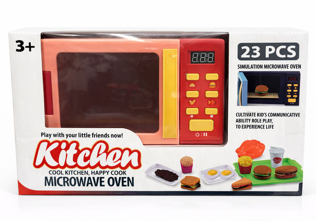 Kids Kitchen Microwave Oven Play Set – Simulation Toy with Food Accessories (23pcs)