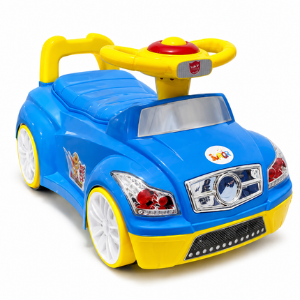 Kids Ride-On Push Car with Steering Wheel & Back Support – Blue/Yellow