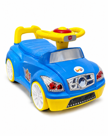 Kids Ride-On Push Car with Steering Wheel & Back Support – Blue/Yellow