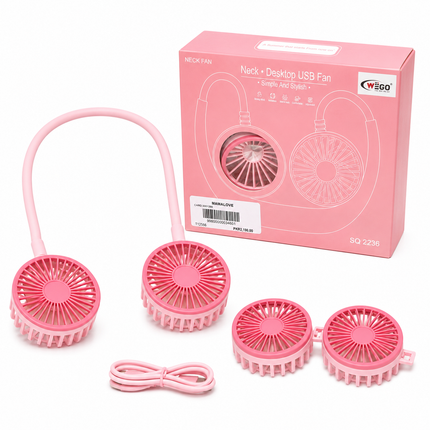 Portable Rechargeable Neck Fan – Dual Head USB Cooling Fan (Pink)