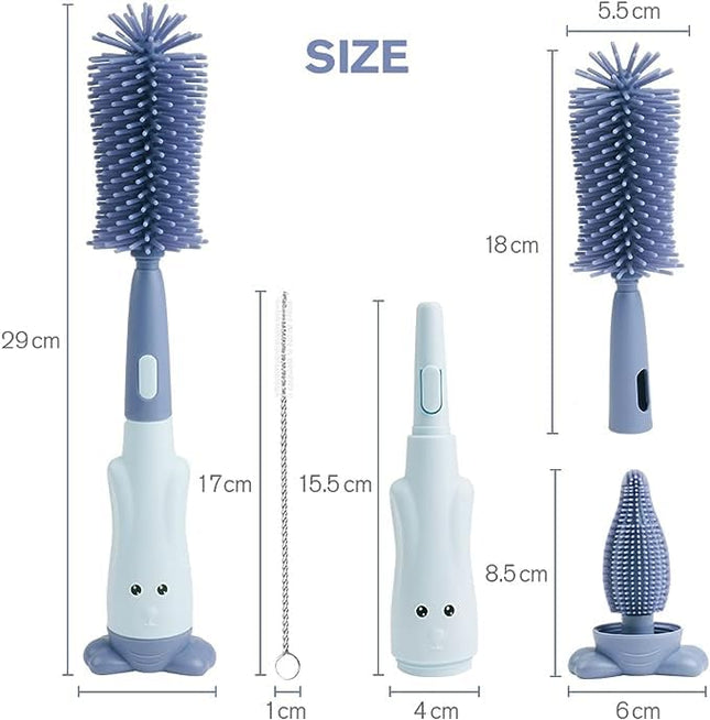 ONLY BABY  3 IN 1 BABY BOTTLE CLEANING BRUSH-SILICONE WITH STRAW LONG TOOL BLUE