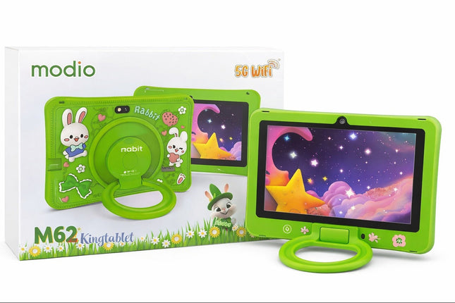 Modio M62 Kids 5G WiFi King Tablet – Rabbit Design Shockproof Learning Tablet (Green)