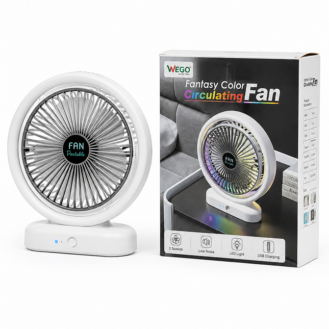 WEGO Fantasy Color Circulating Fan – Rechargeable Portable Desktop Fan with LED Light