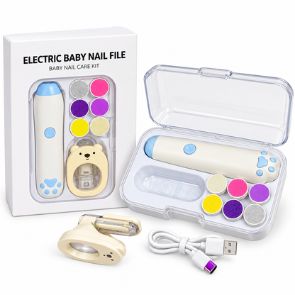 Electric Baby Nail Care Kit with 6 Filing Heads, Bear Nail Clipper & Storage Case