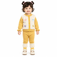Girls’ Heart Appliqué Knitted Winter 2-Piece Set – Mustard Yellow