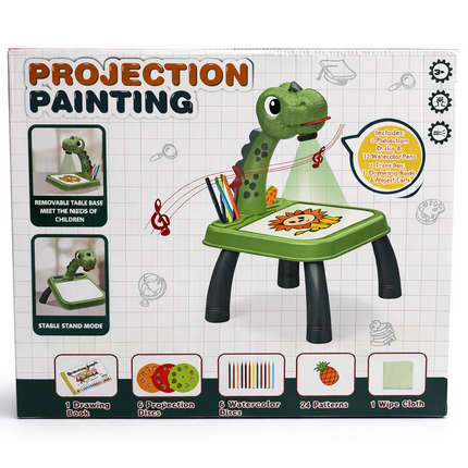 Kids Projection Painting Drawing Table – Dinosaur Art Projector Set with 3 Disks & 12 Watercolor Pens