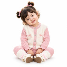 Baby Girls’ Bow-Detail Faux-Fur Knitted Winter 2-Piece Set – Pink & White